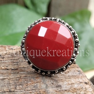 Red Coral Ring, 925 Sterling Silver Ring, Round Coral Ring, Gift For Her, Anniversary Gifts, Wedding Gifts, Engagement Ring, Birthday Gifts