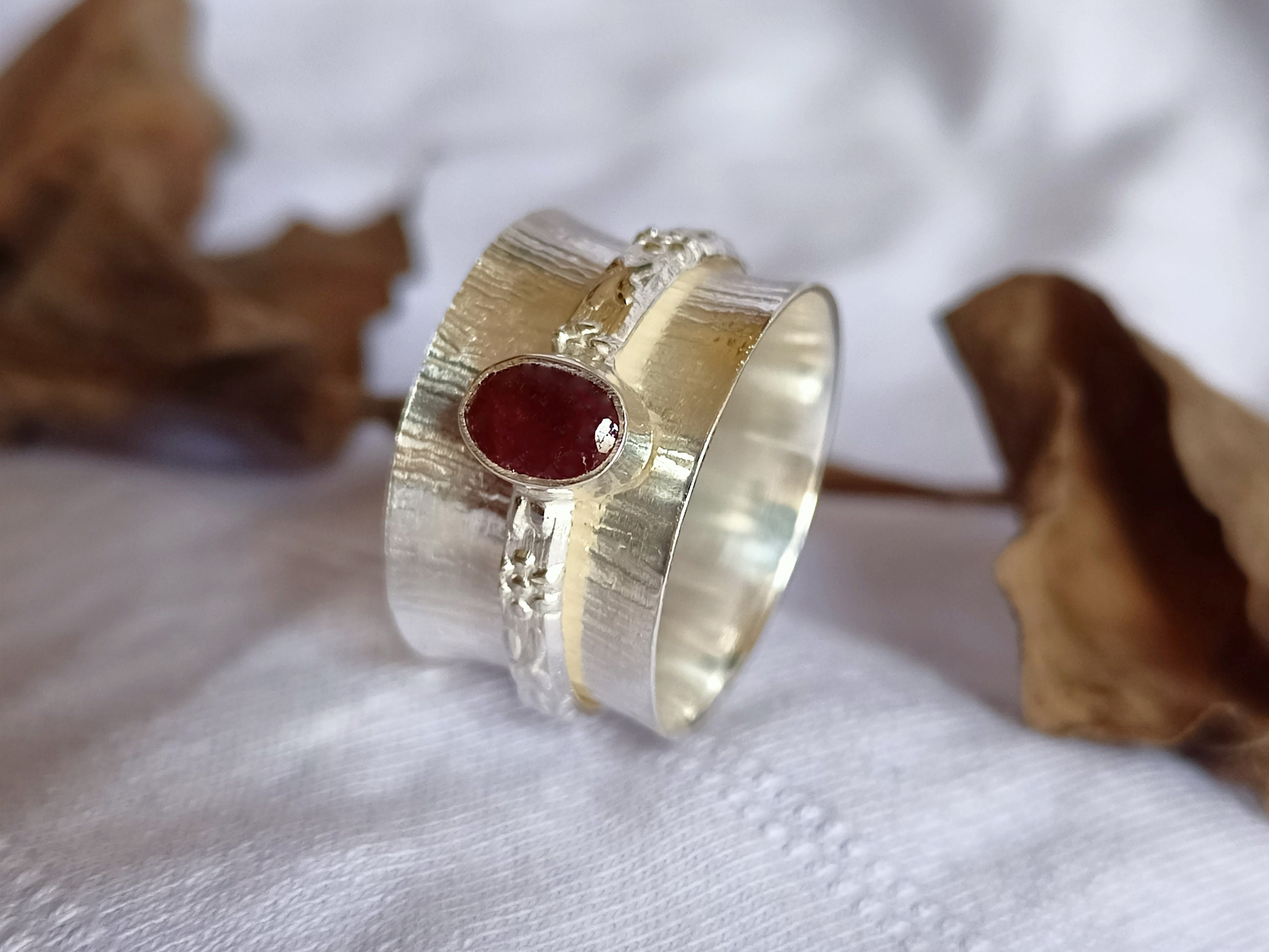 Rubymotion Spinner Rings Handmade Ruby Sterling Silver Spinner Ring: Anxiety Meditation Ring - Etsy