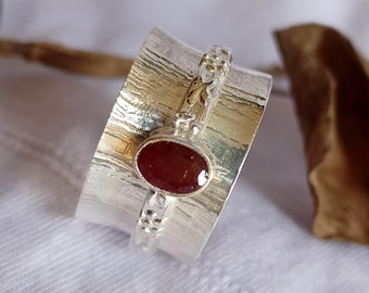 Handmade Ruby Sterling Silver Spinner Ring: Anxiety Meditation Ring