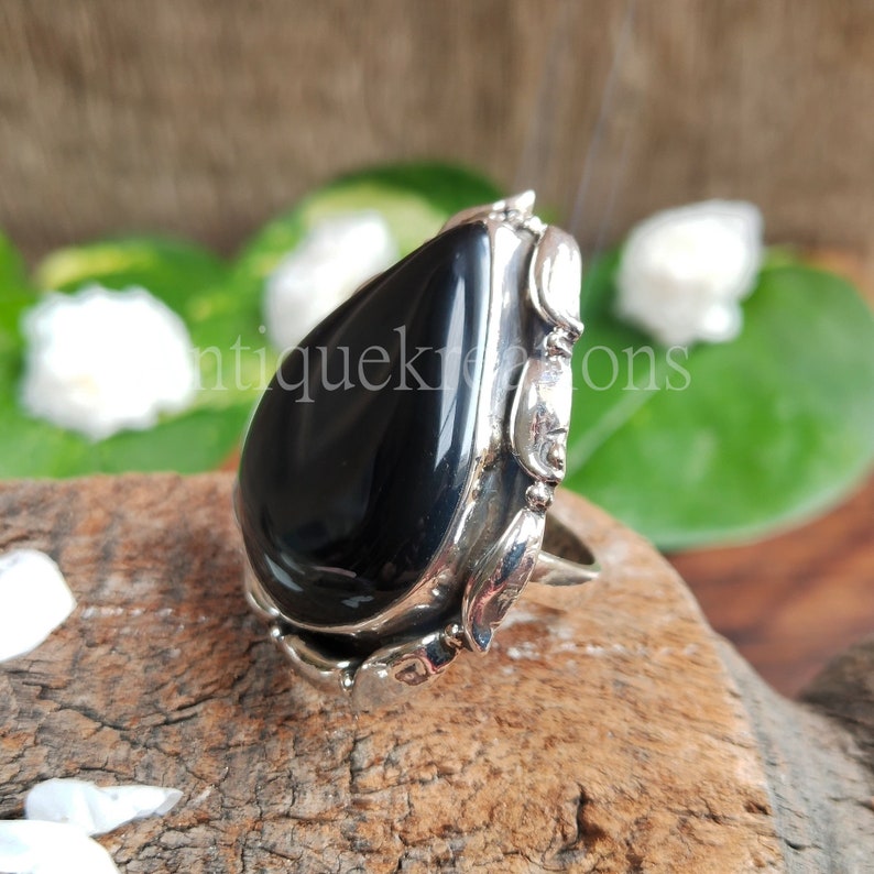 Natural Black Onyx Ring Canochon Ring Handmade 925 Sterling Silver Ring December Birthstone Promise Ring Gift Designer Ring gift