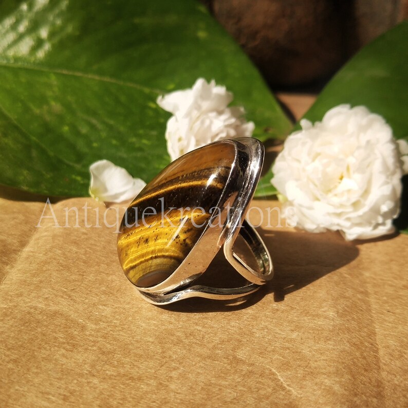 triangle Cut Ring Natural Tiger Eye Gemstone Ring Statement Ring Designer Ring Gift For Love Solid 925 Sterling Silver Ring Women Ring