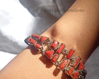 Adjustable Red Coral Bracelet: Sterling Silver Handmade Jewelry