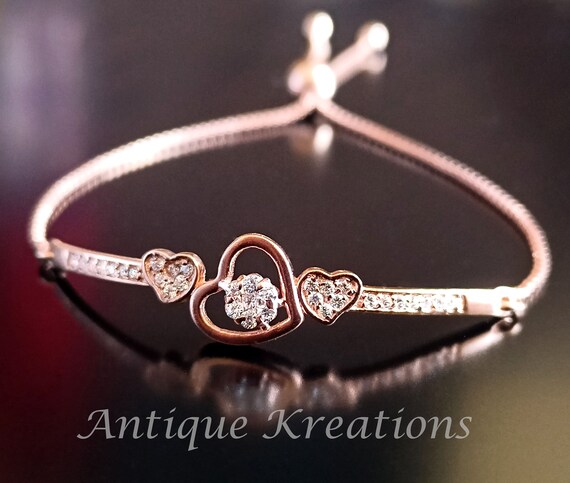 Sterling Silver Heart Bead CZ Charm Adjusable Bolo Bracelet Sterling Silver Heart Bead CZ Charm Adjusable Bolo Bracelet