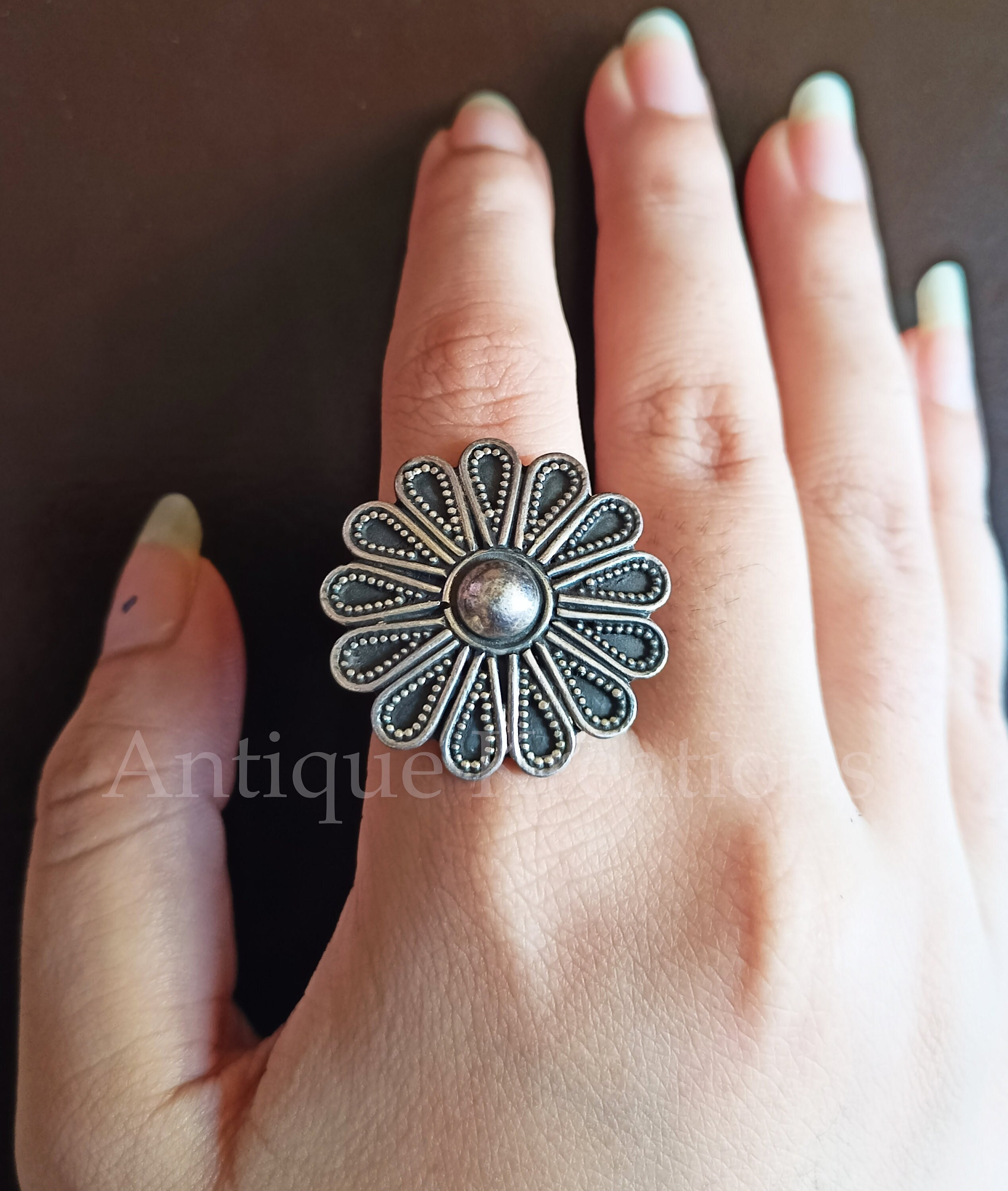 Oxidized Silver Flower Ring, 925 Sterling Silver Ring Oxidized Silver Flower Ring, 925 Sterling Silver Ring