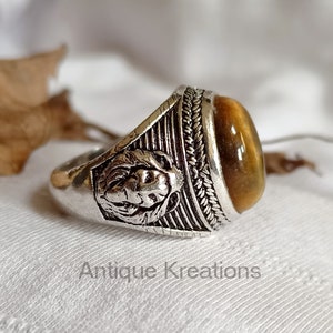 Lion Head Ring, Tiger Eye Ring, 925 Sterling Silver Ring, Gemstone Ring, Men Ring, Ring For Him, Gift for Him, Anniversary Gifts For Him
