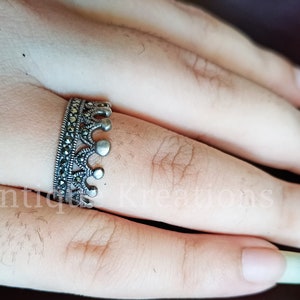 Silver Crown Ring, Royal Tiara Ring for Women, Queen or King Jewelry, Vintage, Wedding, Promise Ring Gift, Gift For Her, Engagement Ring
