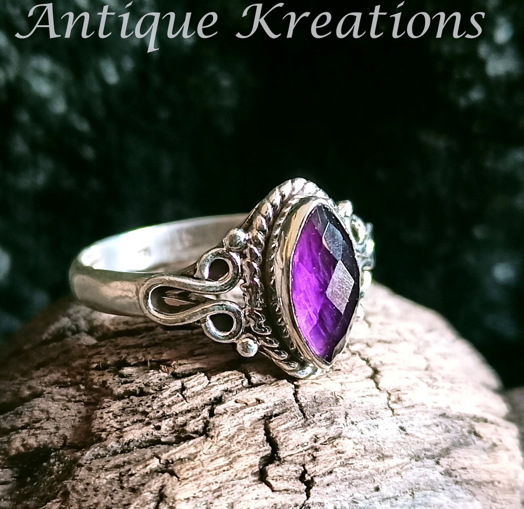 Amethyst Ring 925 Sterling Silver Ring Marquise Amethyst Ring