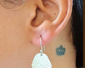 Hammered Sterling Silver Asymmetrical Earrings: Dangly Artisan Jewelry