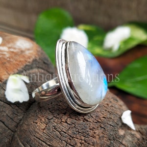 Moonstone Ring, 925 Sterling Silver Ring, Rainbow Moonstone Ring, June Birthstone Ring, Promise Ring, Anniversary Gift For Her, Wedding Ring