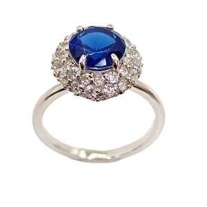 Blue Sapphire Ring, CZ Round Cut Blue Ring, Engagement Ring, Gift For Her, Anniversary Gift, Wedding Ring, 925 Sterling Solid Silver Ring