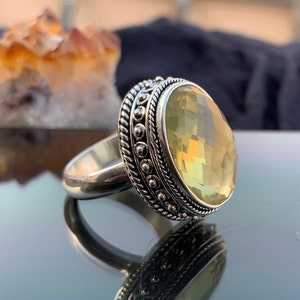 Lemon Quartz Ring, 925 Sterling Silver Ring, Classy Vintage Ring, Artisan Design Ring, Anniversary Gift, Birthday Gift For Her, Gift For Mom