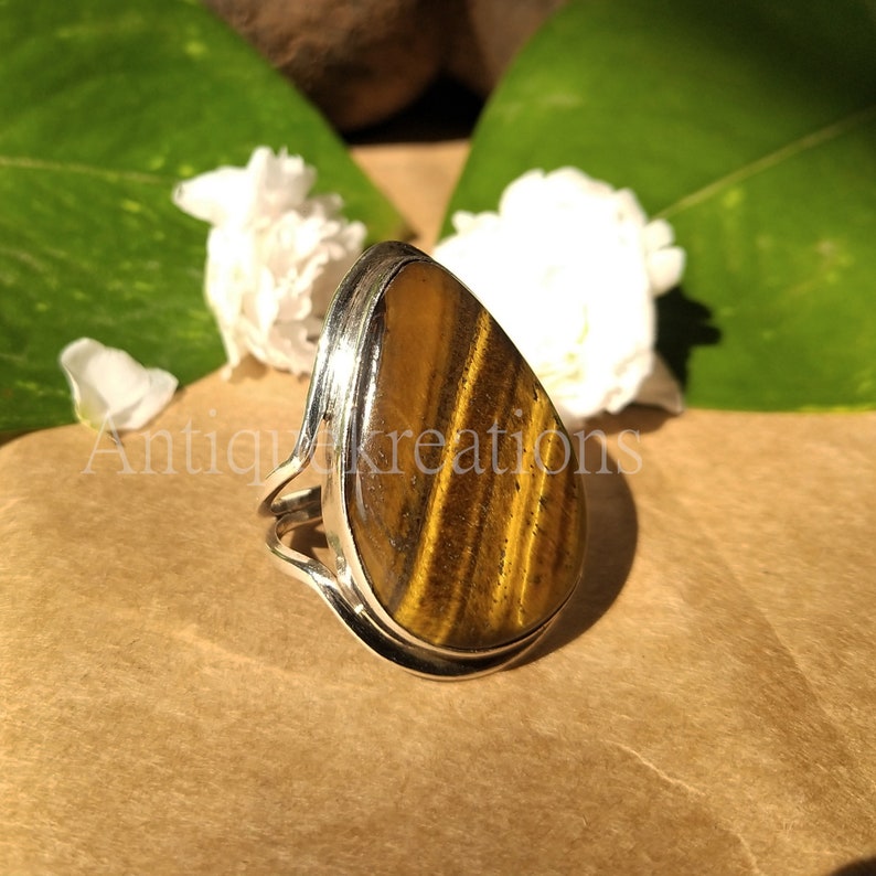 triangle Cut Ring Natural Tiger Eye Gemstone Ring Statement Ring Designer Ring Gift For Love Solid 925 Sterling Silver Ring Women Ring