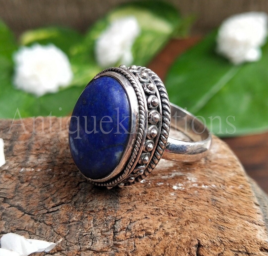 【即納】 Lazuli Lapis Natural Ring, Lapis Ring, Silver Sterling 925 16号~