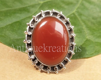 Sterling Silver Carnelian Ring: Large Oval Red Gemstone, Statement Jewelry
