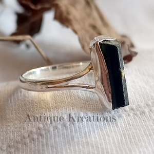 Raw Black Tourmaline Ring, 925 Sterling Silver Ring, Raw Black Tourmaline Ring, Statement Ring, Bohemian Ring, Gift For Her, Ring For Women