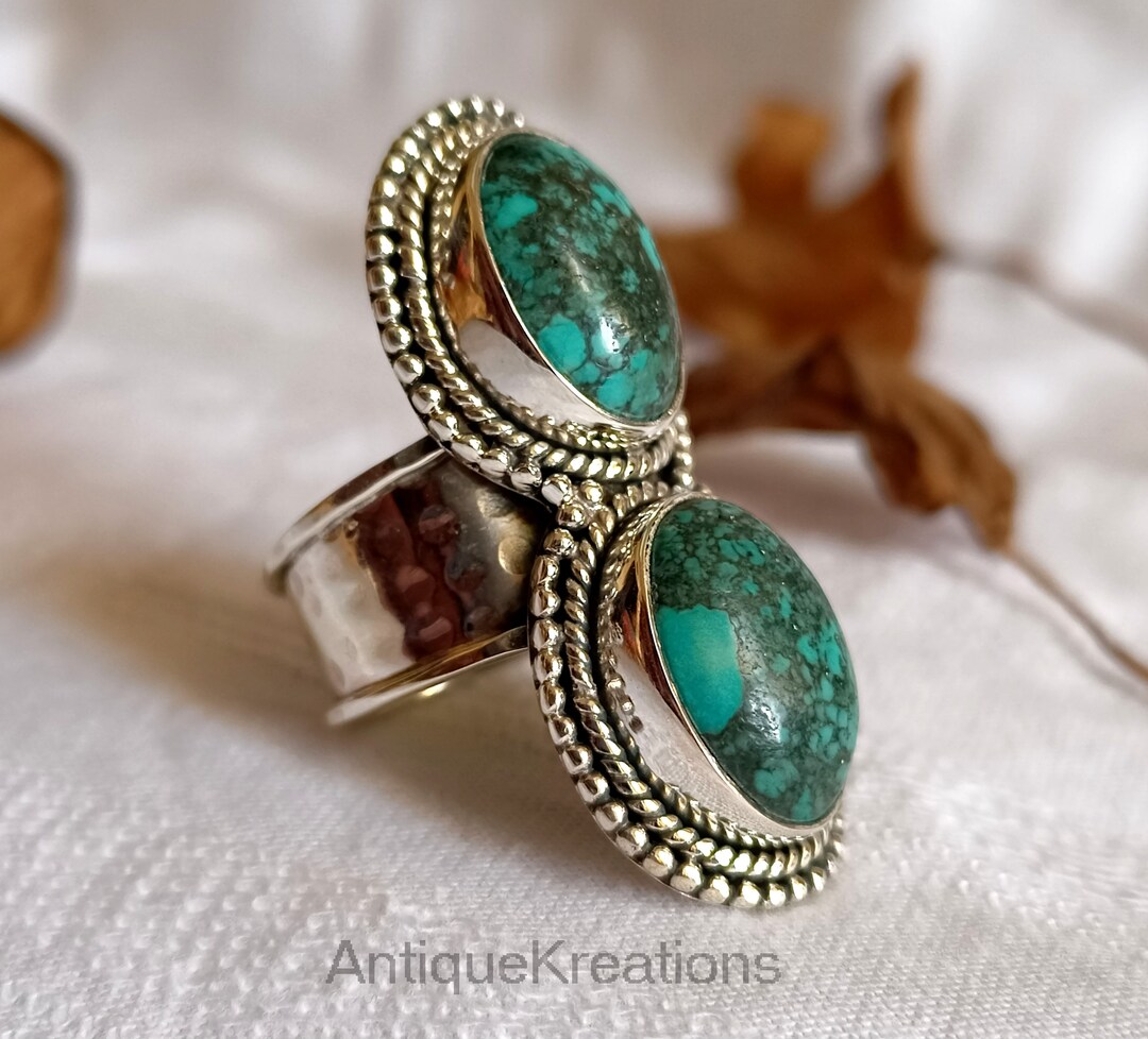 Sterling Silver Tibetan Turquoise Ring, Large Oval Statement Ring - Etsy