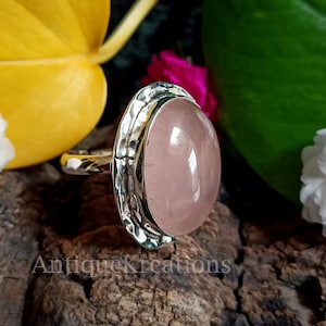 Rose Quartz Ring, 925 Solid Sterling Silver Ring, Pink Quartz Ring, Love Stone Ring, Large Gemstone Ring, Gift For Her, Anniversary Gift