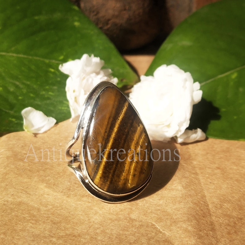 triangle Cut Ring Natural Tiger Eye Gemstone Ring Statement Ring Designer Ring Gift For Love Solid 925 Sterling Silver Ring Women Ring