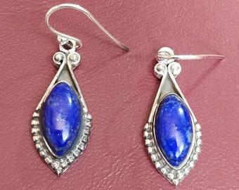 Pendientes Marqués de Lapislázuli: Colgantes de Piedra Preciosa de Plata de Ley