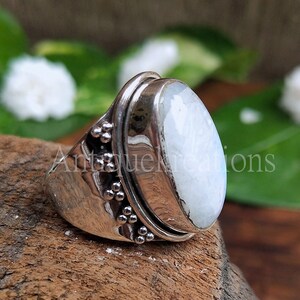 Rainbow Moonstone Ring, Solid Sterling Silver Ring, Moonstone Wedding Ring, June Birthstone Ring, Promise Wedding Anniversary, Gift For Her