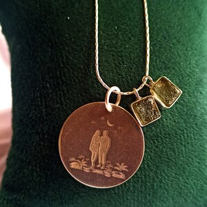 Necklace For Couple, Personalized Moldavite Disc Necklace, Charm Necklace, Custom Initial Couple Necklace, Gift for Her, Gift For Valentine