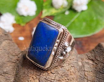 Quadratischer Lapis Lazuli Ring: Handgemachtes 925 Sterling Silber Unisex Band
