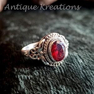 Natural Garnet Ring, 925 Sterling Silver Ring, Designer Garnet Ring, January Birthstone Ring, Gifts For her, Gifts For Mom, Anniversary Gift