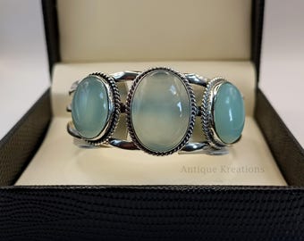 Aquamarine Cuff Bracelet, 925 Solid Silver Bangle, Artistic Design