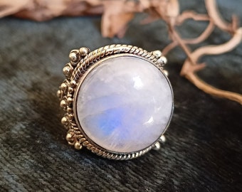 Genuine Moonstone Ring, 925 Sterling Silver Ring, Rainbow Moonstone Ring, Boho Ring, Anniversary Gift For Her, Gift For Valentine