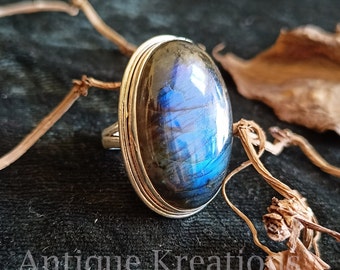 Labradorite Ring, 925 Sterling Silver Ring, Blue Flashy Gemstone Ring, Gifts For Her, Gifts For Mom, Wedding Ring, Anniversary Gift For Dad