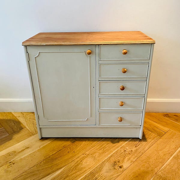 Vintage MCM mid century modern cabinet buffet cupboard antique painted storage furniture ( the delivery is not free)