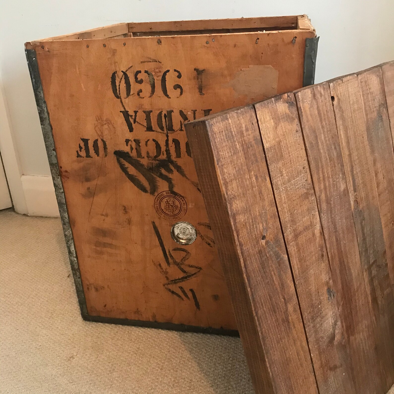Vintage Indian tea crate with removable heavy wooden oak top Etsy