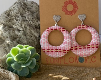 Woven Circle Studs Earrings - Light Pink