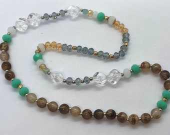 Lariat Necklace Painted Porcelain Bead Dragonfly Turquoise Brown and White Beaded Necklace N30