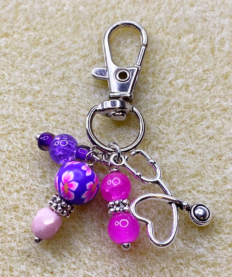 Medical Professional Zipper Pull Glass Beads Doctor Keychain Polymer Clay Bead Silver Stethoscope Nurse Purse Charm Crystal Beads