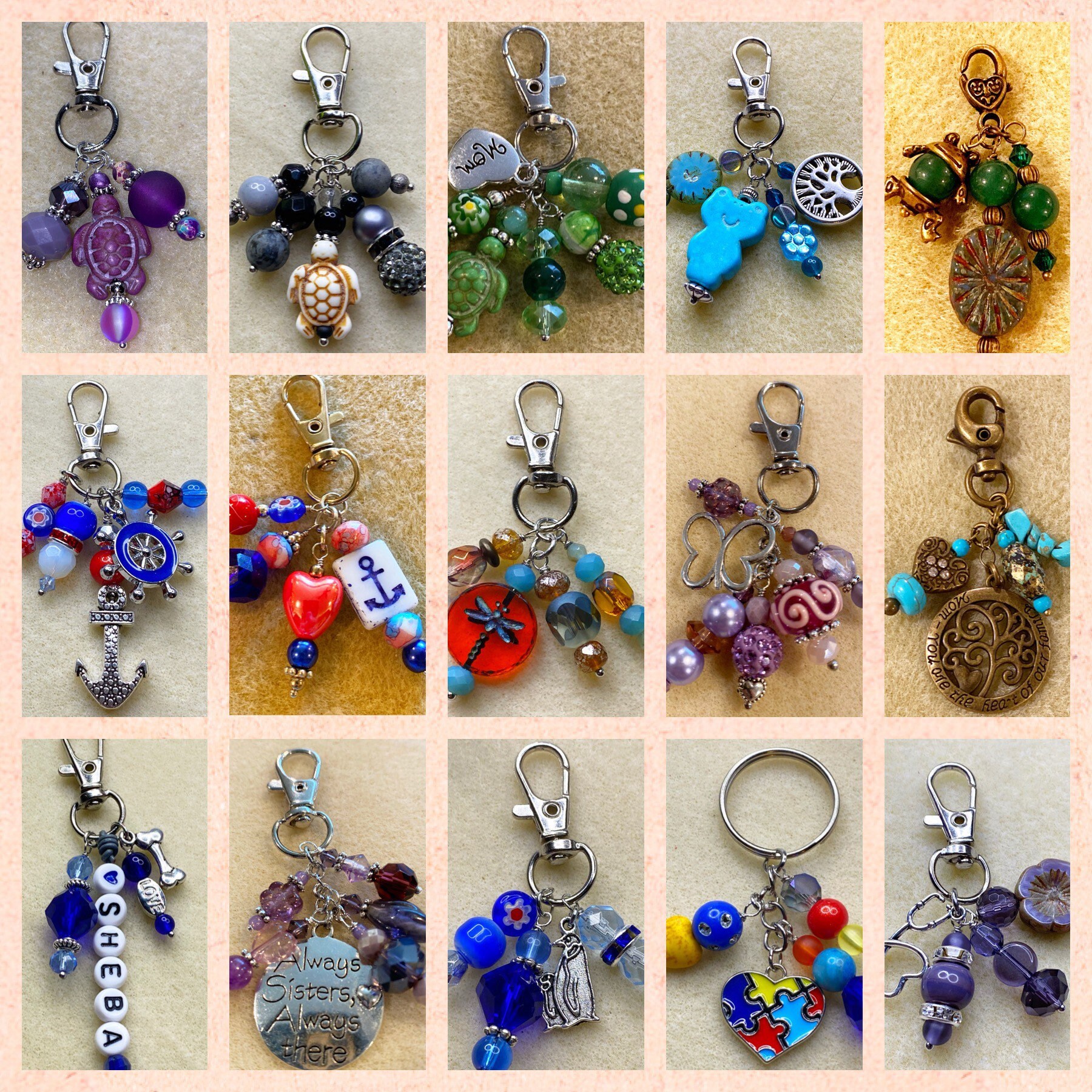 Sister Keychain/charm/beaded/purse/bag/zipper/charm/chunky 