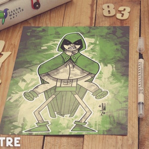 May include: A green and white illustration of the Spectre, a DC Comics superhero, with a green cape and a menacing expression. The illustration is on a textured background with a green and brown color scheme. The image includes the text "+JW 20".