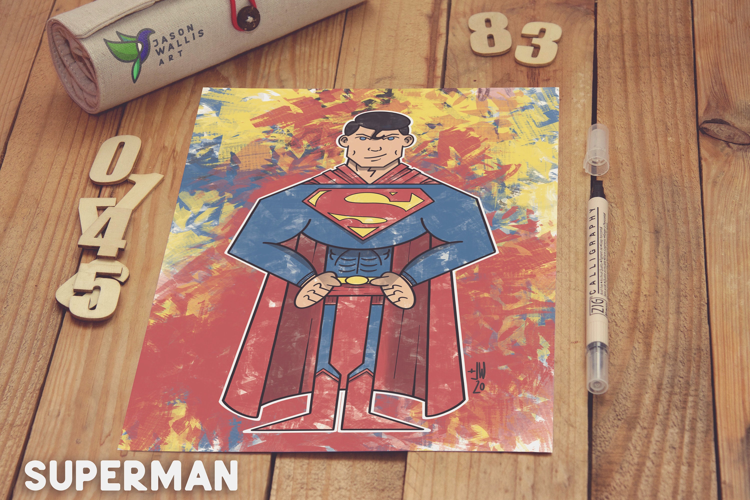 Superman Art Print Retro Illustration Kids Room Art DC Etsy