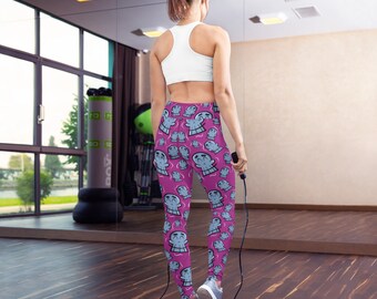 Leggings de ioga esportivas com estampa de esqueletos e caveiras para o Halloween.