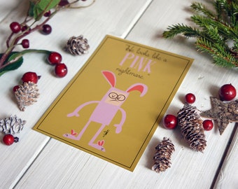 Printable Christmas Cards, Christmas Story, Ralphie, Pink Bunny, Christmas Card, Art Print, Christmas Movie, Holiday, Cards, Retro, Digital