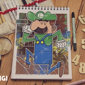 Luigi, Art Print, Retro, Illustration, Kids Room Art, Nintendo, Video Game, Playroom, Bedroom, Wall Art
