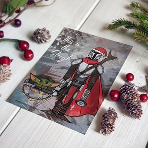 Santalorian, Tarjetas de Navidad imprimibles, Star Wars, Mando, Baby Yoda, Tarjeta de Navidad, Mandolorian, Grogu, Vacaciones, Tarjetas, Digital