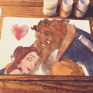 Belle Watercolor Art Print, Beast, Disney Decor, Heart, Beauty and the Beast Art, Disney Nursery Art, Princess Print, Kids Room, Brave