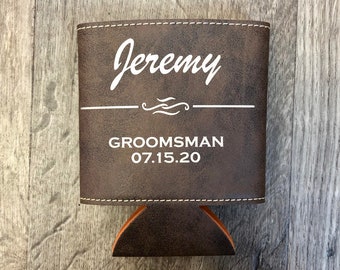 Groomsmen Gift | Personalized Leather Can Holder | More Colors Available!