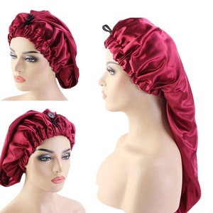 Long Satin Silky Locs, Braids Bonnet | Solid Color Long Hair Bonnet, Satin Lined Sleep Cap Bonnet