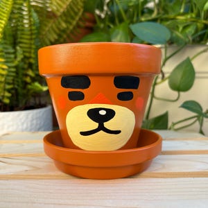 Teddy Animal Crossing Handpainted Terracotta Flower Pot