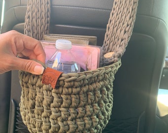 Crochet car basket, car accessories boho, Car basket, Car organization, Hanging car decor