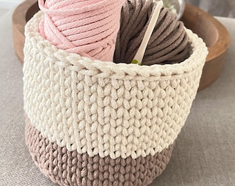 Kit to crochet a Color Combo Basket (PDF and Yarns) Crochet pattern, PDF Crochet pattern Basket Storage + Braided Cord Yarn.