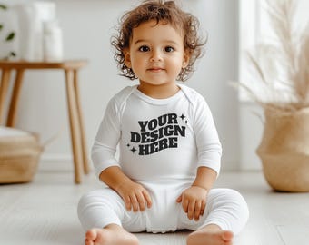 Baby Onesie Mockup, Gildan Cotton White Infant Bodysuit Mock up, Baby Model Mock up, Child Lifestyle Blank Bodysuit Mockup Template