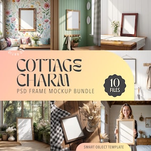 Cottagecore Frame Mockup PSD Bundle – Digital Wall Art Template with Smart Object | High Resolution Frame Mock-Up for Artwork & Prints